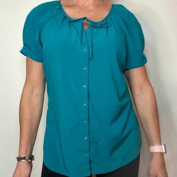 Blouse, Turquoise, short sleeve - Picture 2 of 5